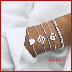5 Piece Silver and Grey Color Bracelet Set